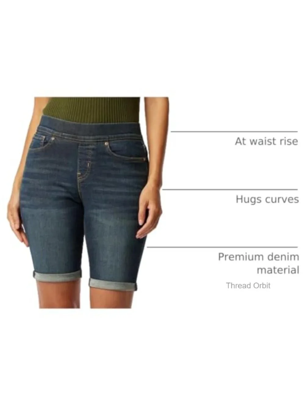Pull On Bermuda Shorts Mid Rise Stretch Denim Size 32 78% Cotton